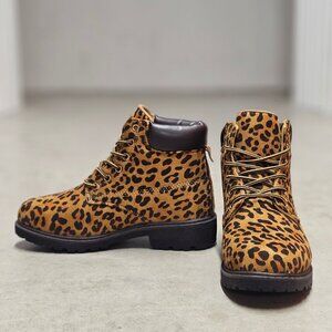 Leopard Print Lace-Up Ankle Boots With Padded Collar For Women